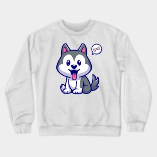 Cute Husky Dog Sitting Cartoon Crewneck Sweatshirt